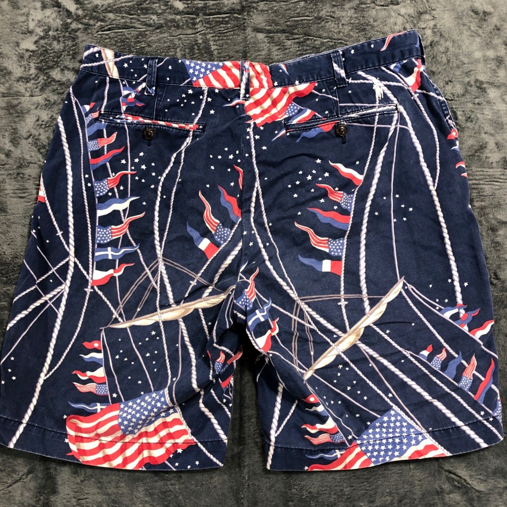 Polo Ralph Lauren Shorts Mens 37 Navy Blue Nautical American Flag Relaxed Fit‎